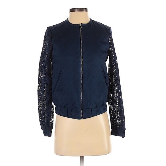 AMUR Quilted Lace Bomber Jacket Coat Ruched XS - Picture 3 of 13